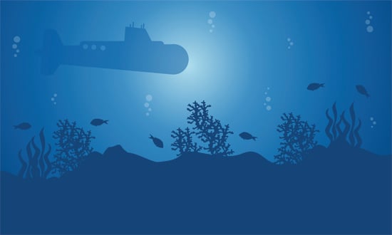 A cartoon submarine diving deep, as a Level III due diligence investigation would.